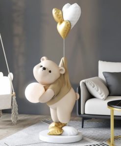 Tượng gấu béo ôm đèn led để sàn phòng khách