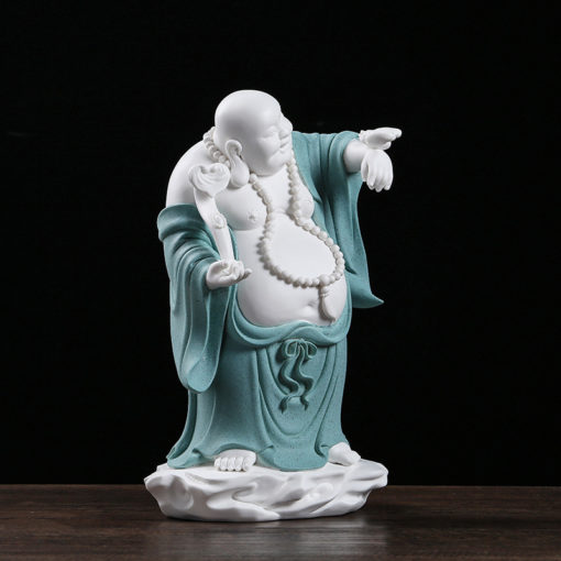 Tượng Phật di lặc cầm gậy như ý decor CD1127