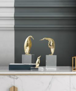 Bộ Tượng Chim Cánh Cụt Vàng Trang Trí