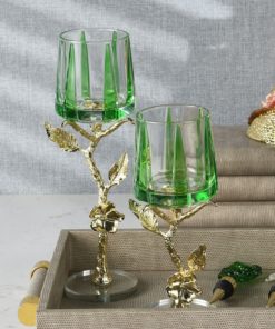 Đôi Chân Nến Pha Lê Nghệ Thuật Ánh Lộc Xanh