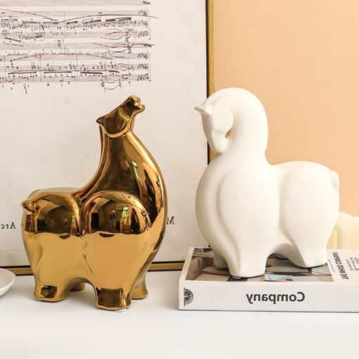Tượng Ngựa Gốm Sứ Mạ Vàng