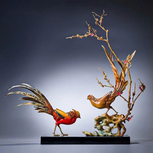 Tượng Chim Trĩ Song Phúc Bên Cành Mai
