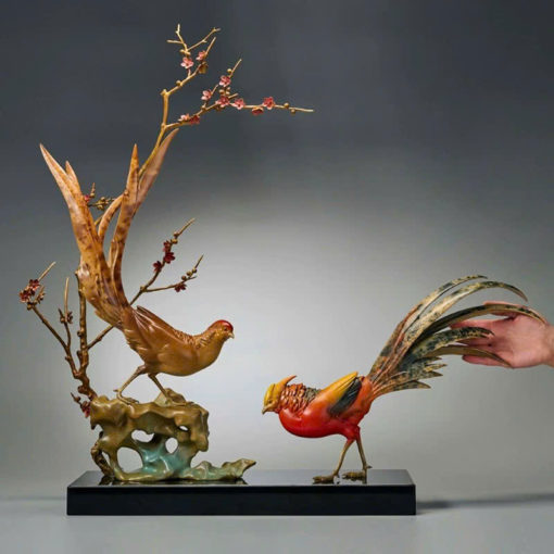 Tượng Chim Trĩ Song Phúc Bên Cành Mai
