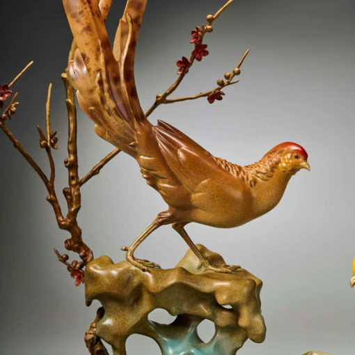 Tượng Chim Trĩ Song Phúc Bên Cành Mai