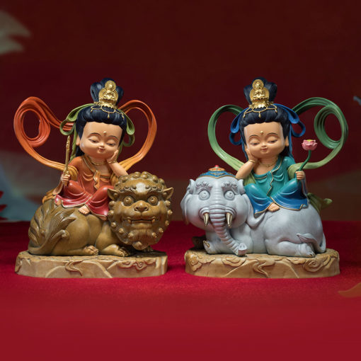 Tượng Văn Thù Và Phổ Hiền Đồng Tử